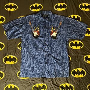 Vintage No Boundaries Flaming Guitar Rock Dad Tribal Button Short Sleeve Shirt